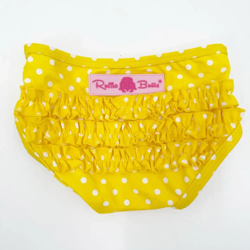 Ruffle Butts Bikini Bottoms Size 6-12 Months Baby Girl Yellow Polka Dot Swim